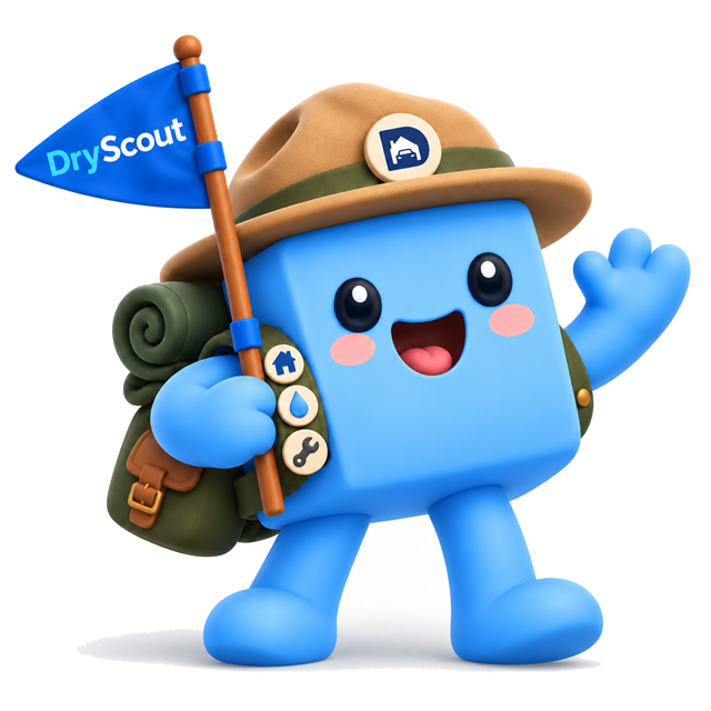 Jax, the DryScout scout, waving with the DryScout flag