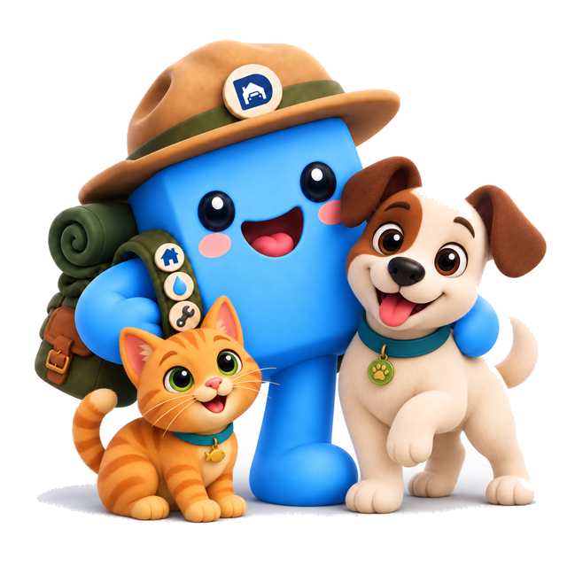 Jax, the DryScout scout, with a kitten and a puppy
